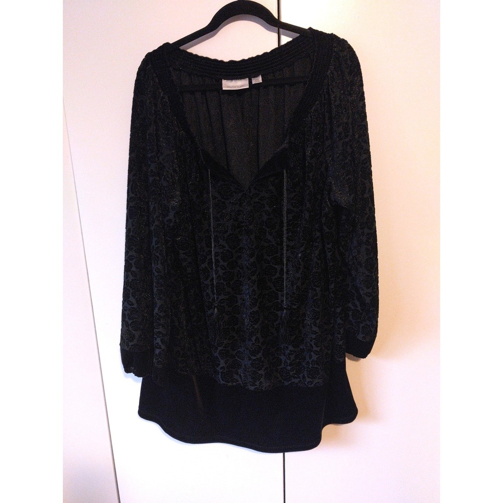 Women's Floral Velvet Burnout  Tunic Top Plus Size 26 28 Black Elegant Going Out